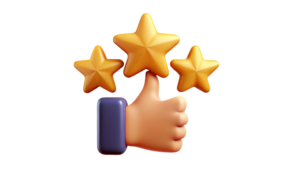 A thumbs-up icon with three stars, representing high client satisfaction.