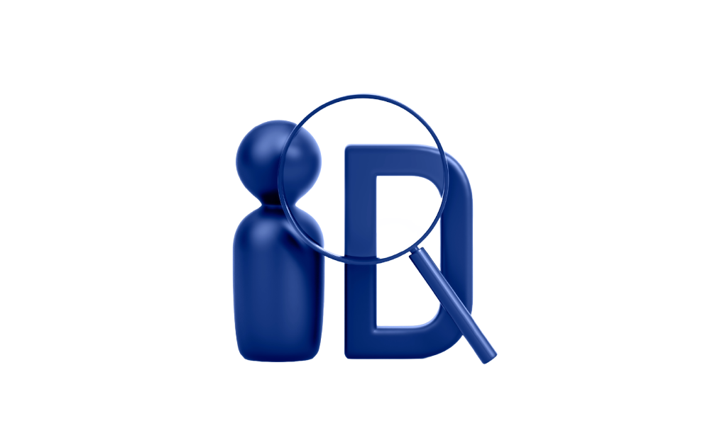 A magnifying glass over a stylized human figure and the letter 'D', representing the exploration of 3D modeling.
