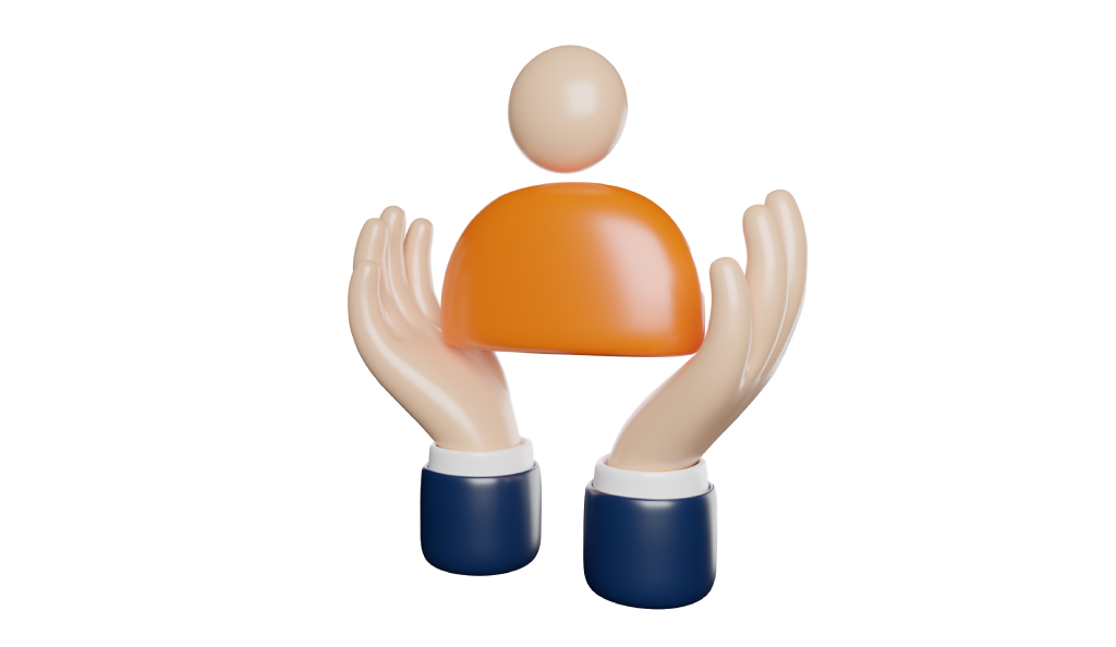 Hands supporting a human figure, symbolizing customer service.